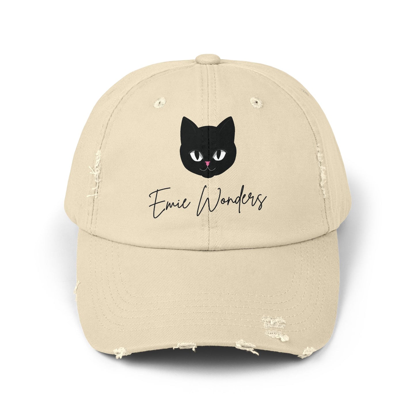EmieWonders Meowy Logo Distressed Cap