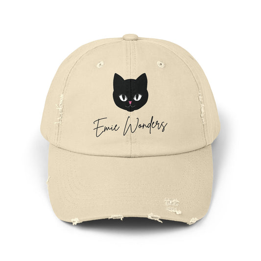EmieWonders Meowy Logo Distressed Cap