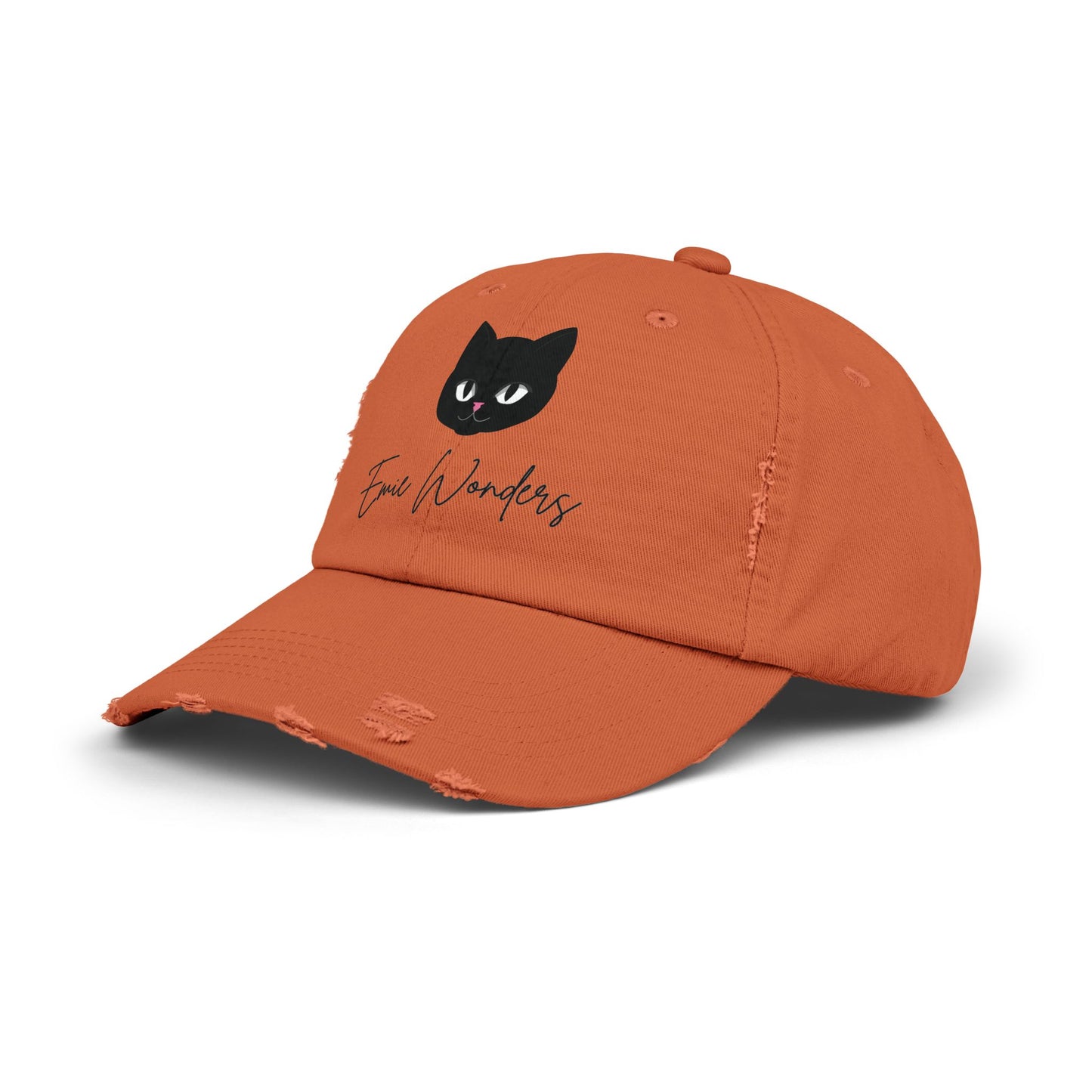 EmieWonders Meowy Logo Distressed Cap