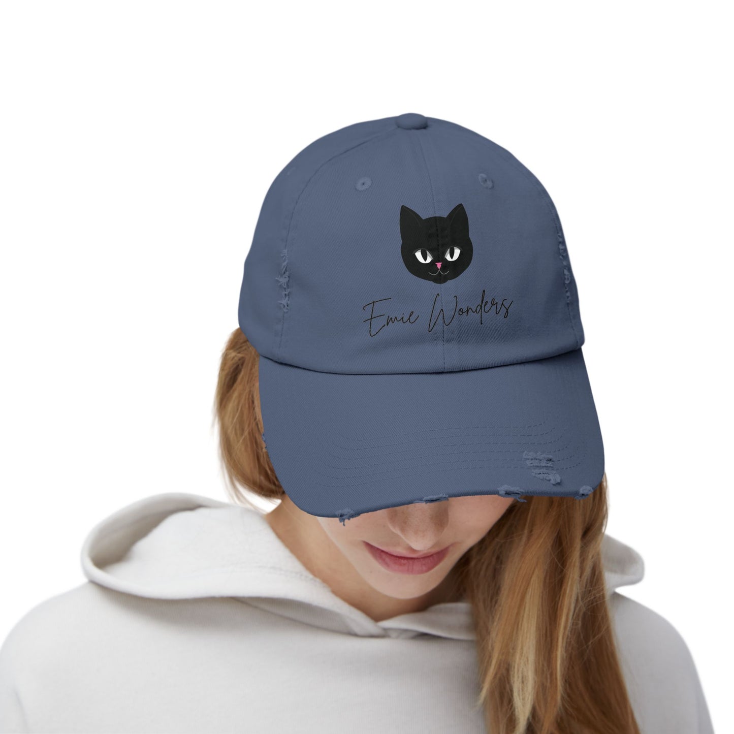 EmieWonders Meowy Logo Distressed Cap