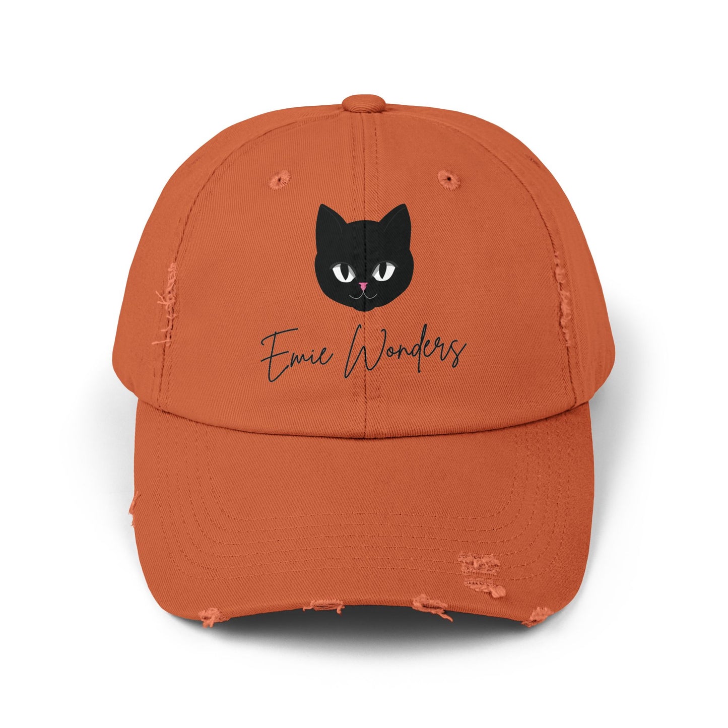EmieWonders Meowy Logo Distressed Cap