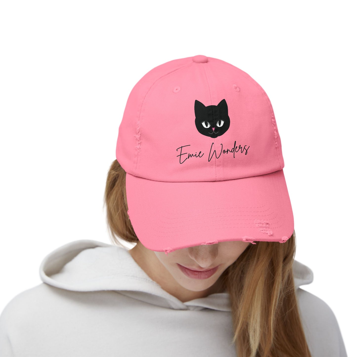 EmieWonders Meowy Logo Distressed Cap