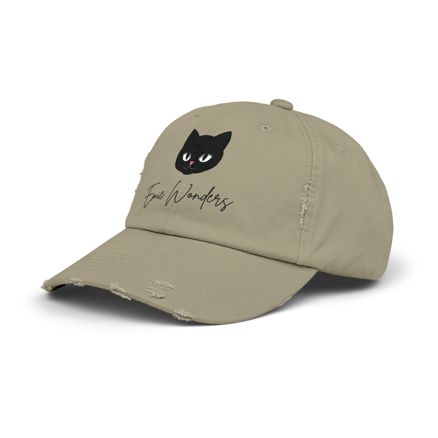 EmieWonders Meowy Logo Distressed Cap