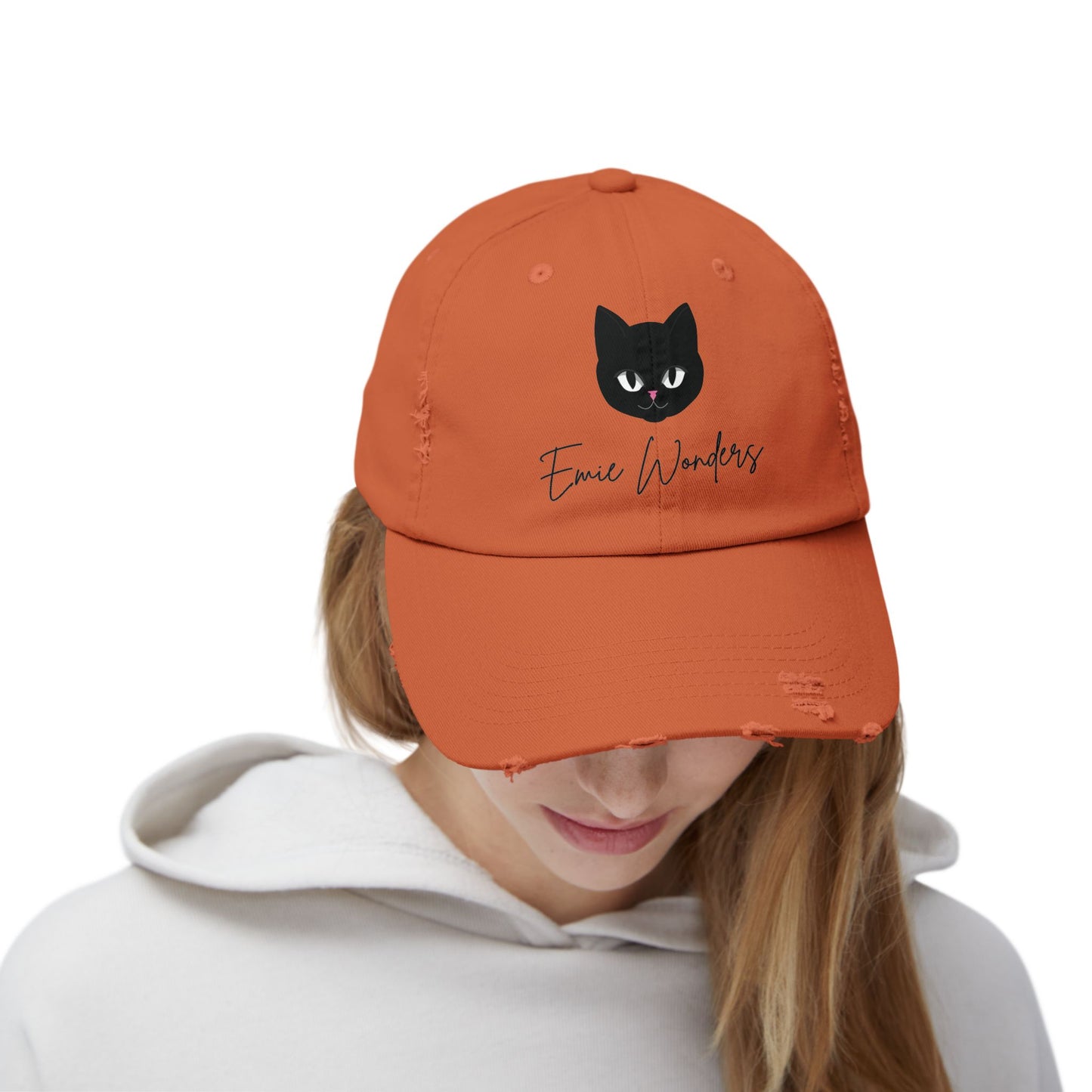 EmieWonders Meowy Logo Distressed Cap