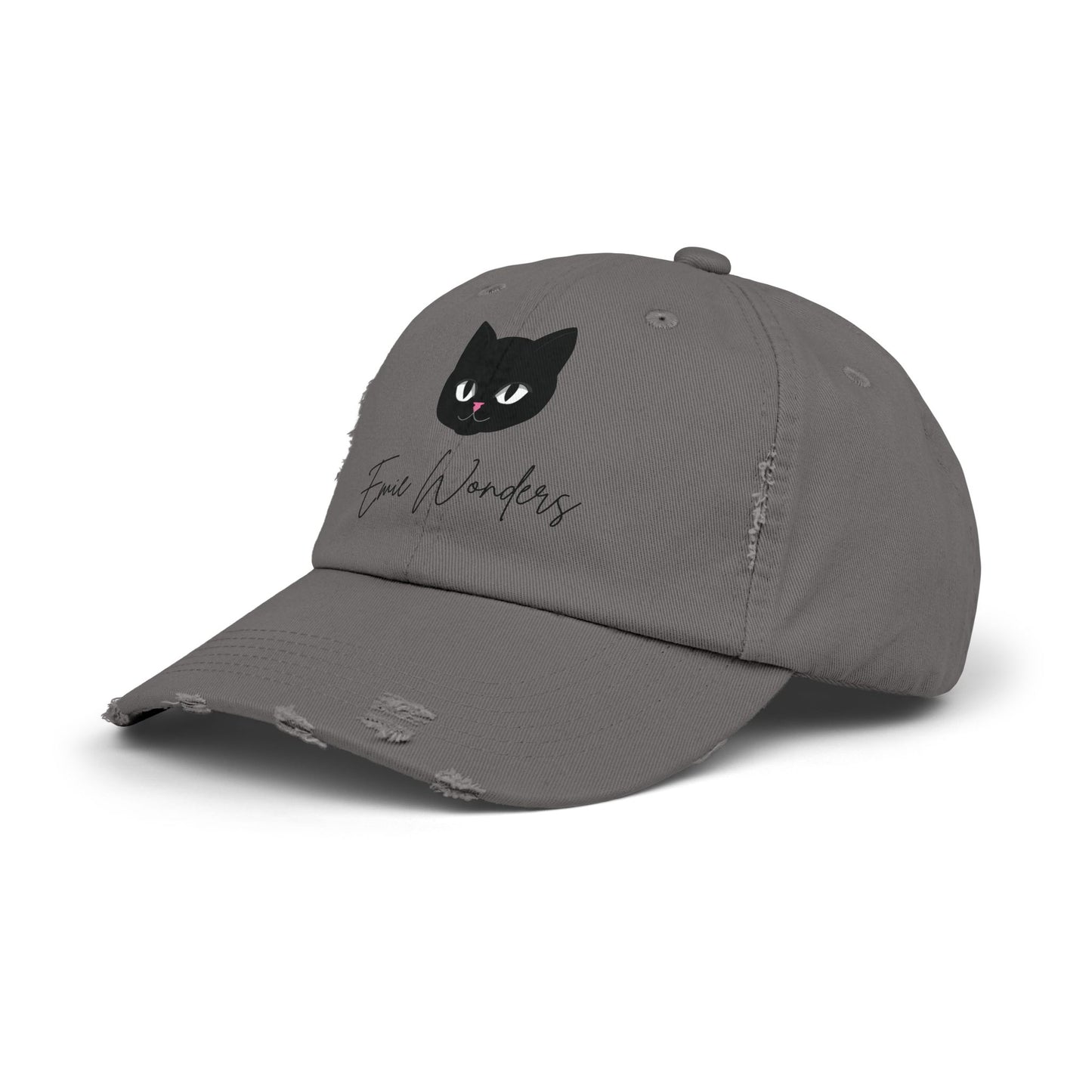 EmieWonders Meowy Logo Distressed Cap